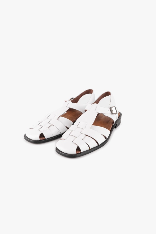 SOLID LEATHER FISHERMAN SANDALS_WHITE
