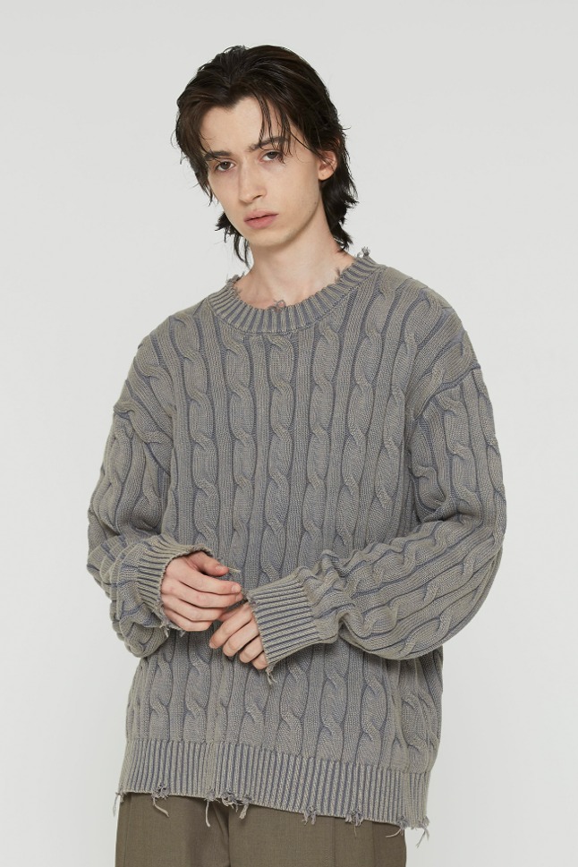 VINTAGE WASHED CABLE KNIT_GREY