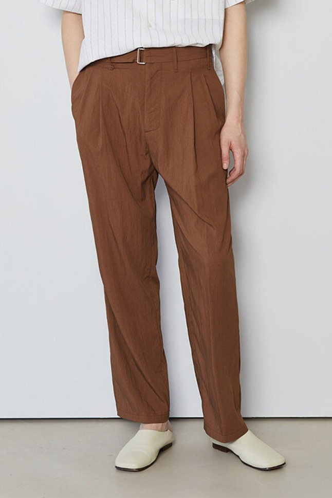 CRINKLE Belted 2Pleats Pants_Brown
