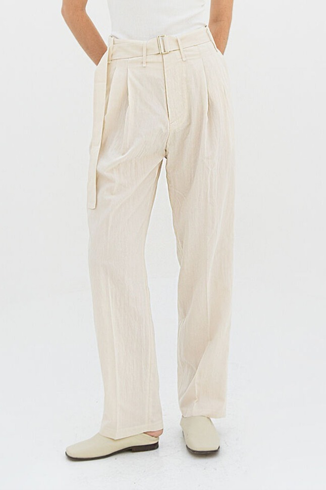 CRINKLE Belted 2Pleats Pants_Ivory